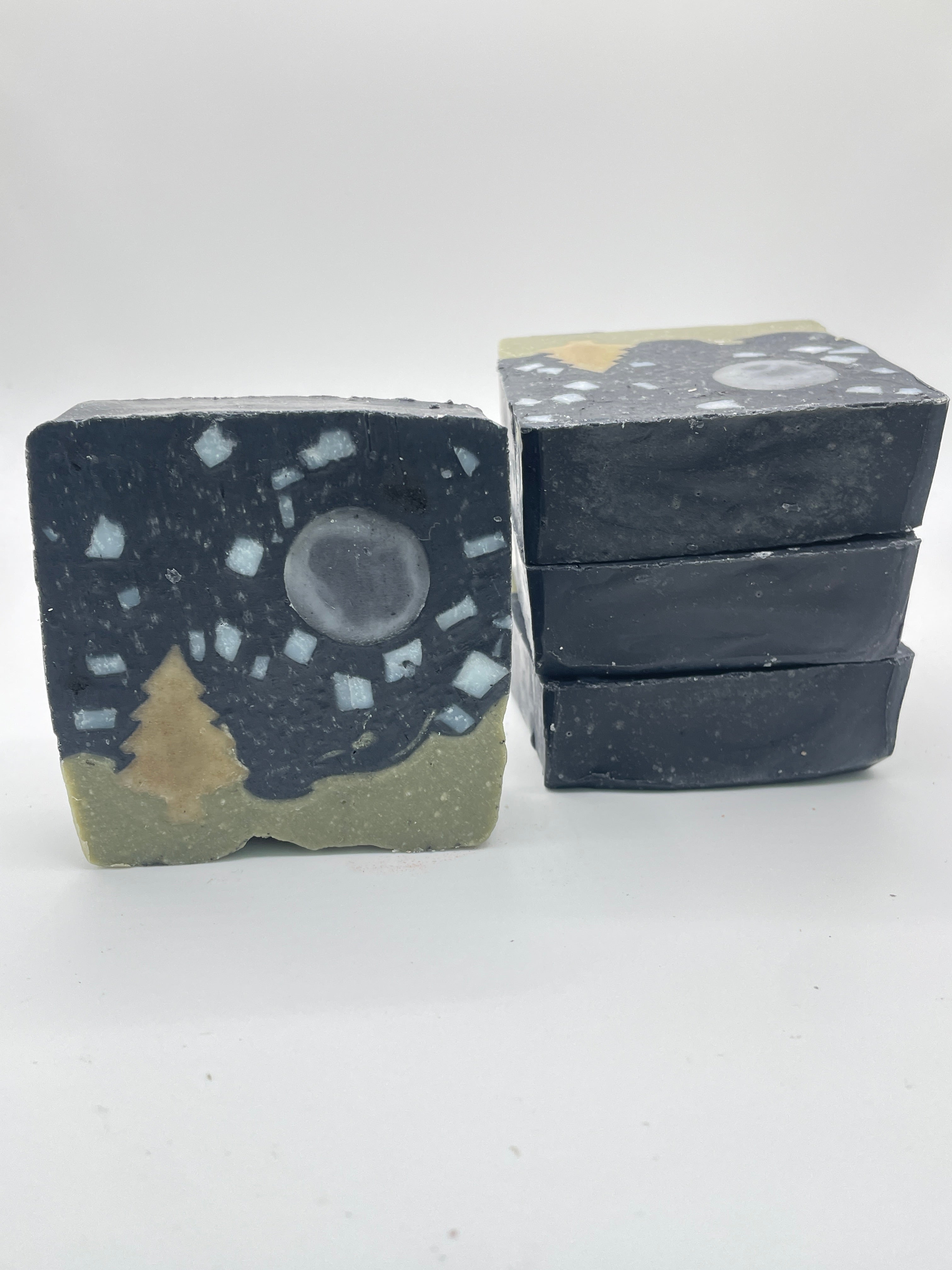 Starry Night Artisanal Night Sky Soap |Natural Indigo Leaves & Charcoal Landscape Bar