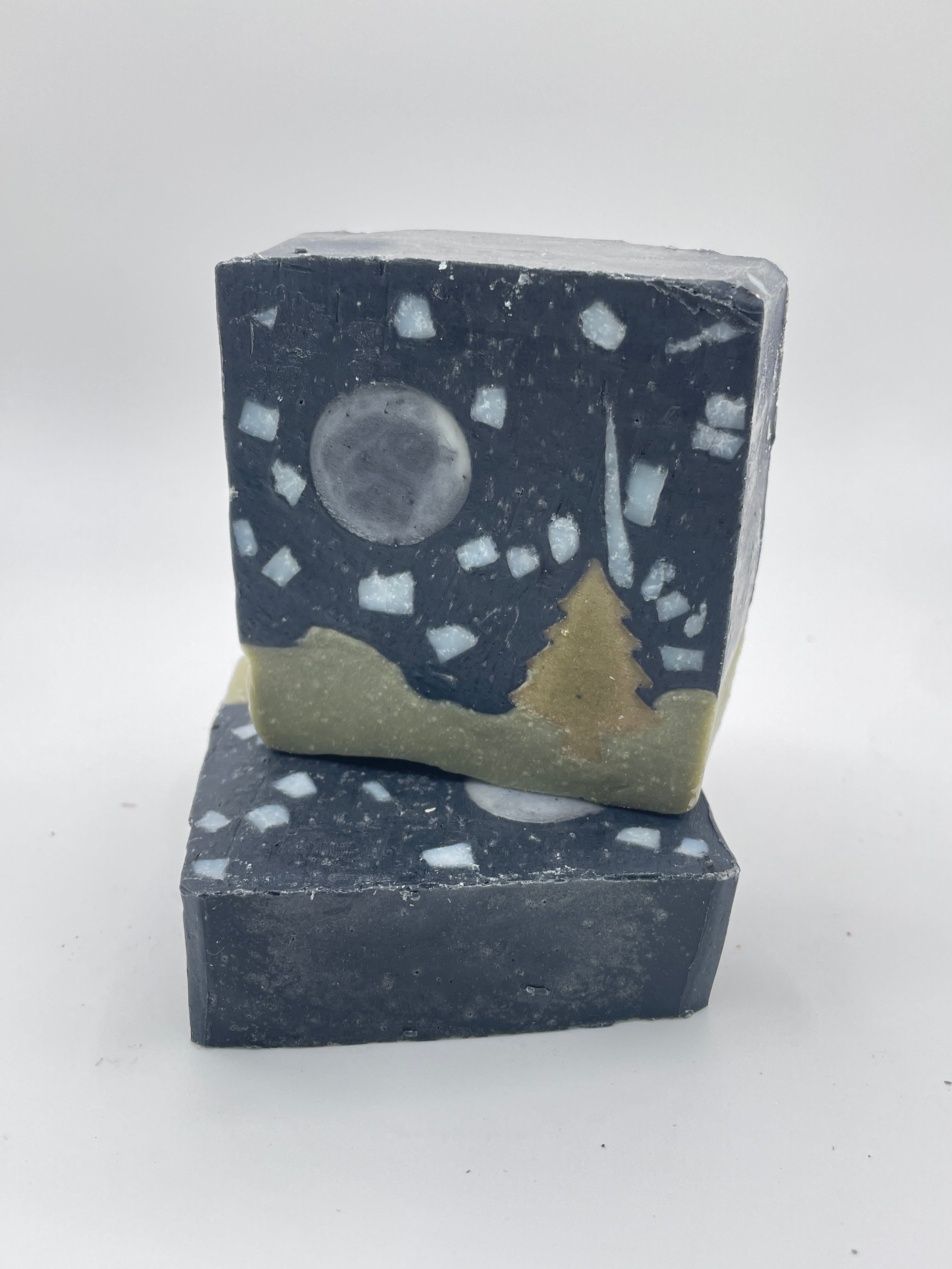 Starry Night Artisanal Night Sky Soap |Natural Indigo Leaves & Charcoal Landscape Bar