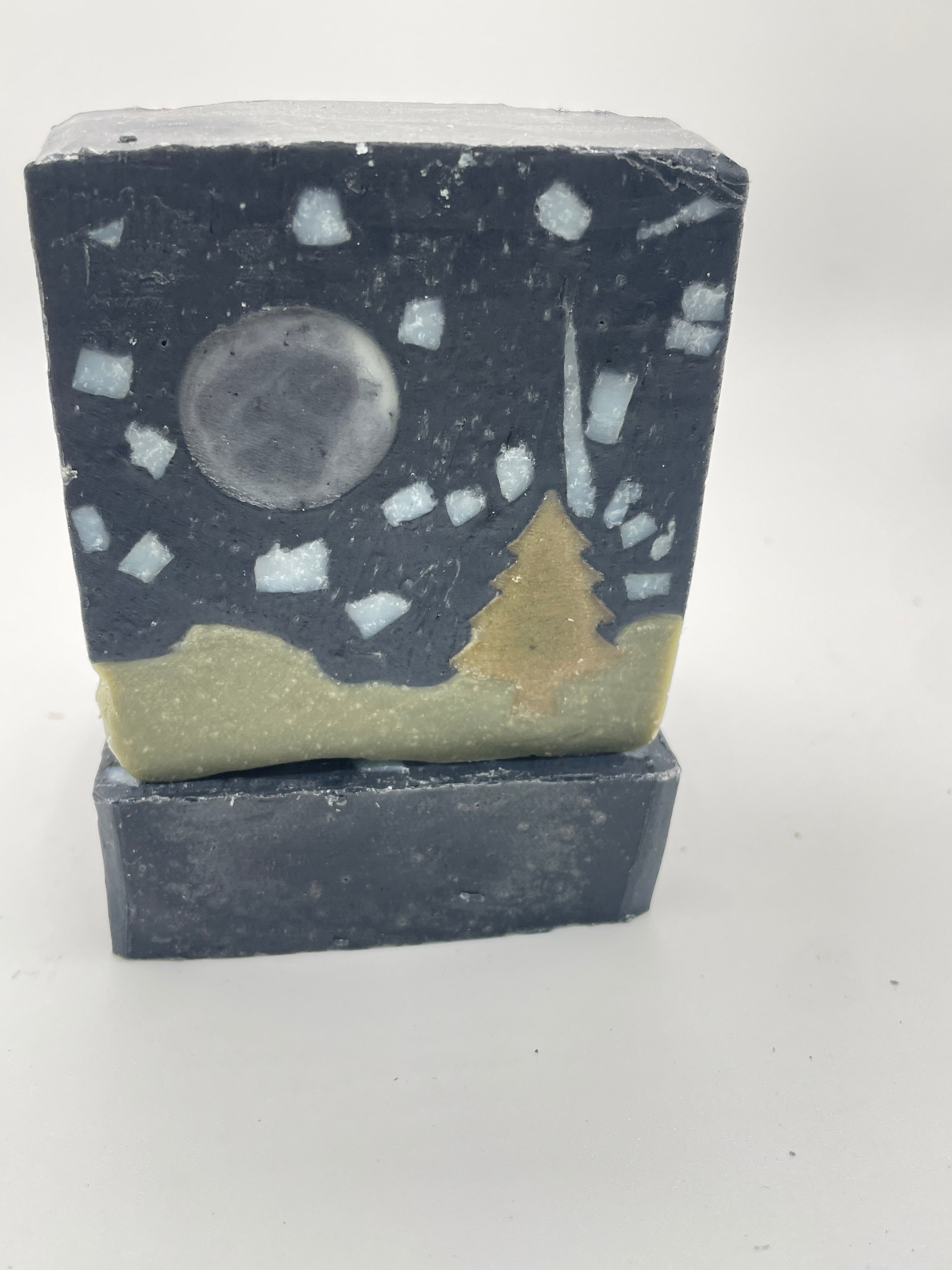 Starry Night Artisanal Night Sky Soap |Natural Indigo Leaves & Charcoal Landscape Bar